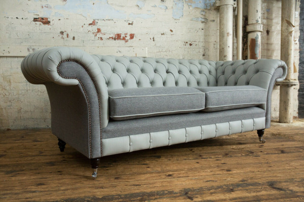 Canapé Chesterfield 3 places Sofa Couches Canapés Design de salon Gris Neuf