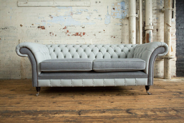 Canapé Chesterfield 3 places Sofa Couches Canapés Design de salon Gris Neuf
