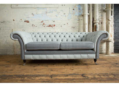 Canapé Chesterfield 3 places Sofa Couches Canapés Design de salon Gris Neuf