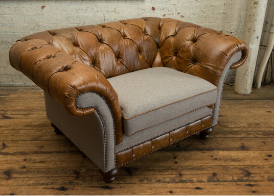 Chesterfield Design Sofa en tissu, fauteuil 1,5 places, canapé rembourré, lounge, neuf, club.