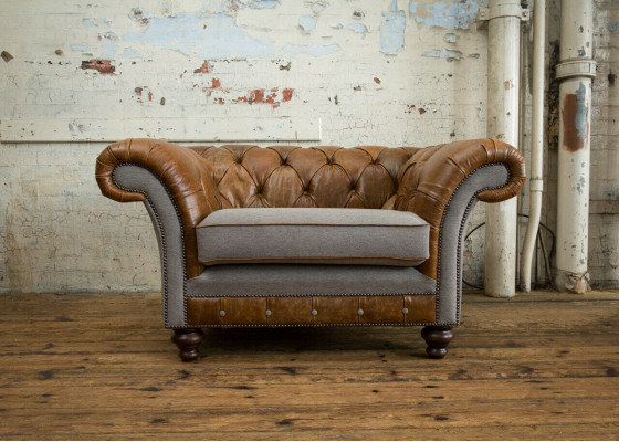 Chesterfield Design Sofa en tissu, fauteuil 1,5 places, canapé rembourré, lounge, neuf, club.