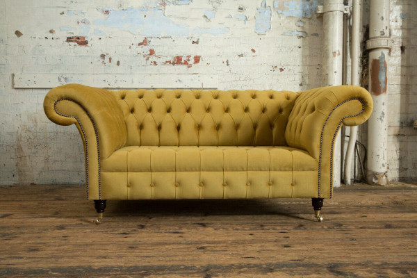 Canapé Chesterfield 2 places Design en tissu Collection Canapés Jaune Velours Neuf