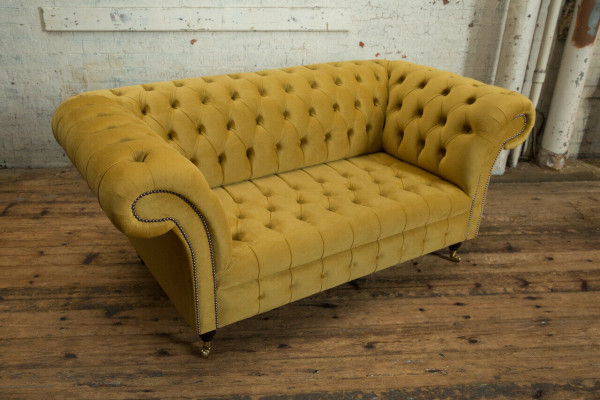 Canapé Chesterfield 2 places Design en tissu Collection Canapés Jaune Velours Neuf