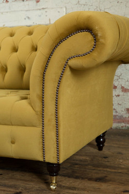 Canapé Chesterfield 2 places Design en tissu Collection Canapés Jaune Velours Neuf