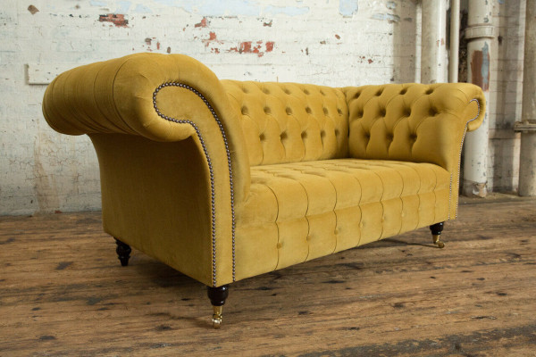 Canapé Chesterfield 2 places Design en tissu Collection Canapés Jaune Velours Neuf