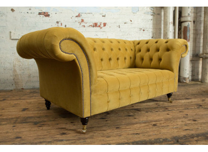 Canapé Chesterfield 2 places Design en tissu Collection Canapés Jaune Velours Neuf