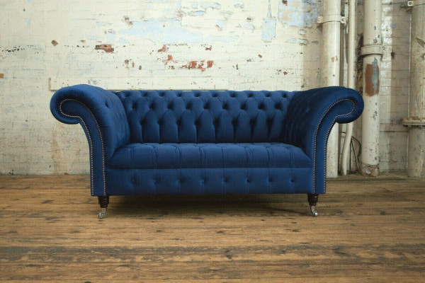 Canapé Chesterfield classique bleu ensemble de rembourrage 2 places canapé 185 cm