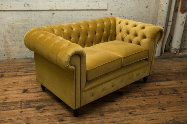 Canapé Chesterfield 2 places Canapé rembourré Canapé trois places jaune Canapés en velours neuf