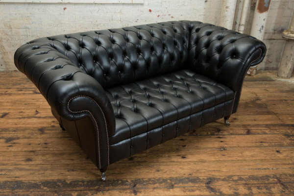 Chesterfield Original Sofa JVMoebel Canapé Tissu Canapés Sofa Tissu Noir Neuf
