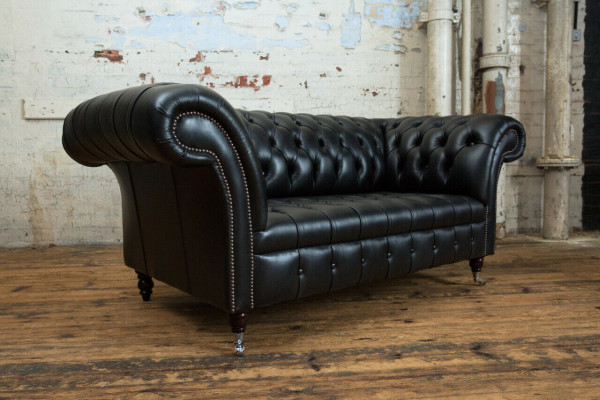 Chesterfield Original Sofa JVMoebel Canapé Tissu Canapés Sofa Tissu Noir Neuf