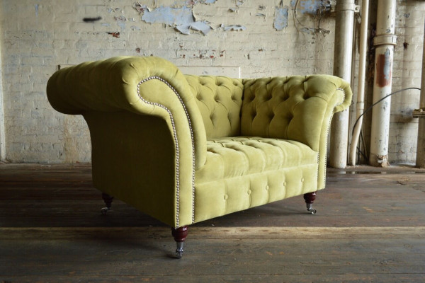 Chesterfield canapé en tissu design fauteuil 1.5 places canapé sofas lounge velours vert