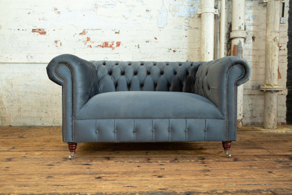 Canapé Chesterfield Design 2 places Revêtement Cuir Tissu Gris