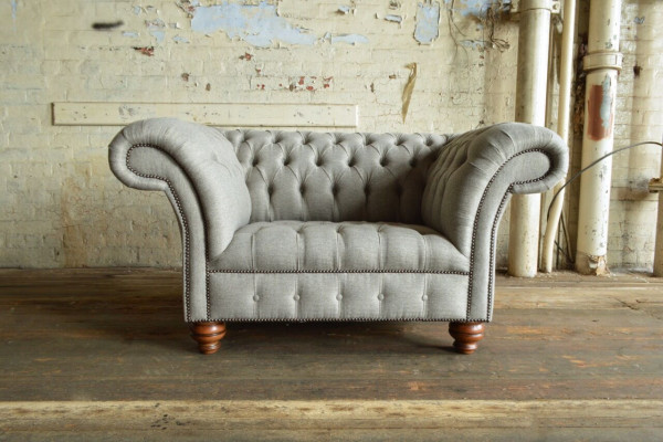 Fauteuil design Chesterfield 1,5 places en tissu canapé lounge gris velours