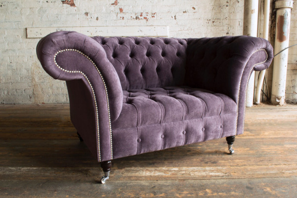 Fauteuil Chesterfield canapé rembourré sofa banquettes 1,5 places fauteuil une place textile violet