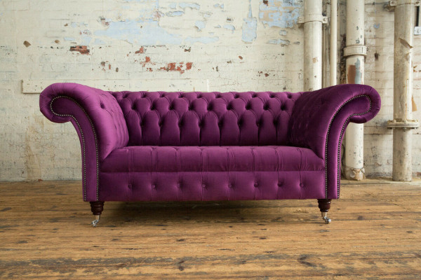 Chesterfield Design Luxus Canapé Sofa Ensemble de Sièges Cuir Tissu Violet Neuf