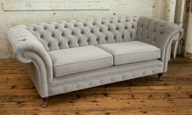 Chesterfield Canapé Sofa Polster 3 Places Canapés Salon Garniture Canapé Blanc Neuf
