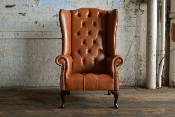 Fauteuil Chesterfield Wingback Canapé Tissu Tapisserie Marron Lounge