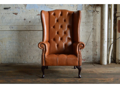 Fauteuil Chesterfield Wingback Canapé Tissu Tapisserie Marron Lounge
