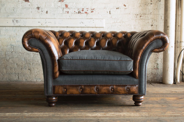 Canapé design Chesterfield en tissu, fauteuil 1,5 places, canapé rembourré, lounge, club neuf.