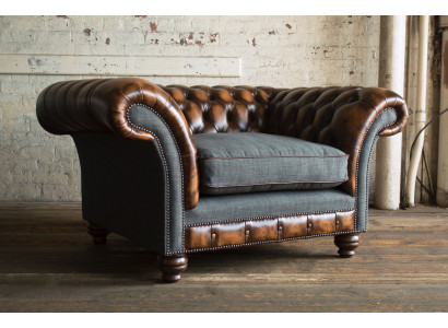 Canapé design Chesterfield en tissu, fauteuil 1,5 places, canapé rembourré, lounge, club neuf.