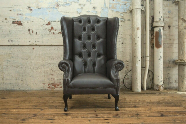 Fauteuil Chesterfield avec oreilles, canapé une place, sofa, relax, rembourré, velours, cuir, tissu