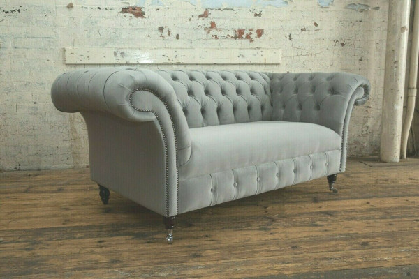 Chesterfield Luxus canapé 2 places canapé rembourré en tissu textile ensemble neuf