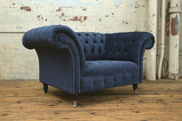 Fauteuil Chesterfield Sofa rembourré Canapé 1,5 places Fauteuil une place Bleu Tissu