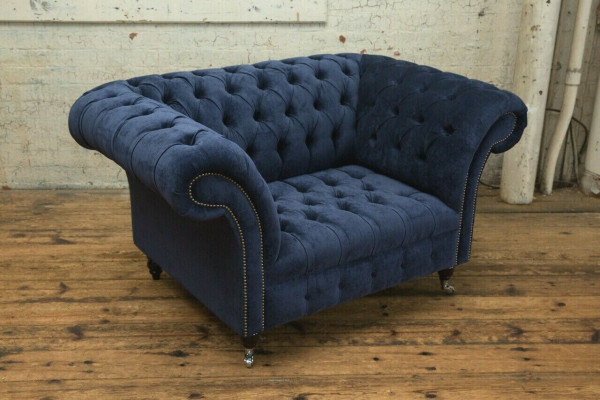 Fauteuil Chesterfield Sofa rembourré Canapé 1,5 places Fauteuil une place Bleu Tissu