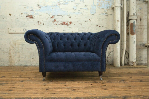 Fauteuil Chesterfield Sofa rembourré Canapé 1,5 places Fauteuil une place Bleu Tissu