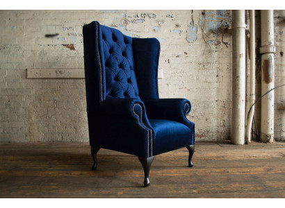 Chesterfield fauteuil à oreilles fauteuil canapé relax rembourré designer canapés bleu royal