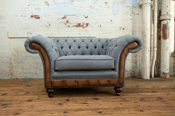 Canapé en tissu Chesterfield Design, fauteuil 1,5 places, canapé rembourré, salon en velours gris