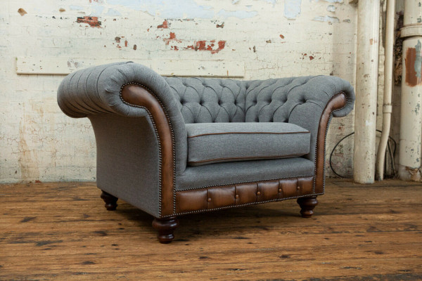 Canapé en tissu Chesterfield Design, fauteuil 1,5 places, canapé rembourré, salon en velours gris