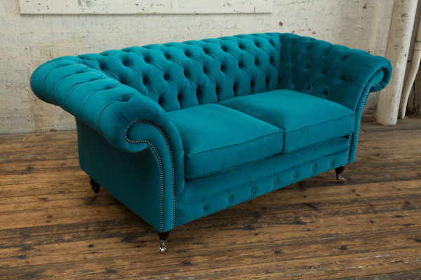 Canapé Chesterfield 2 places Designer Meubles Sofas Ensemble Turquoise Velours Neuf