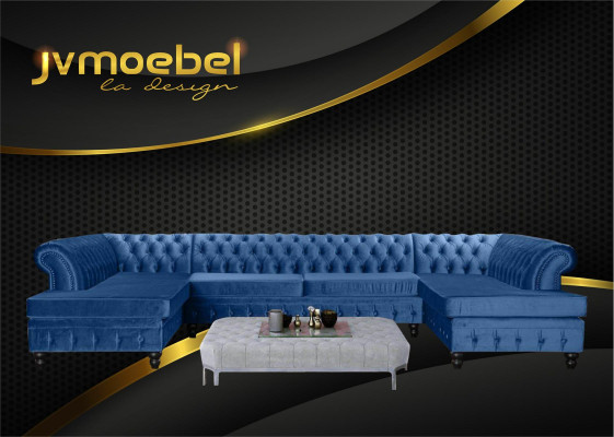 Chesterfield canapé d'angle en velours en forme de U, paysager de salon, coin salon, canapé, canapés, neuf