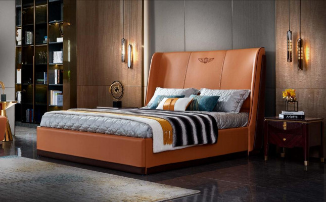 Lit orange chambre à coucher nouveau design créatif moderne meubles bois lits de luxe