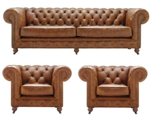 Ensemble de canapés Chesterfield style antique, canapé, garniture de coussins, ensembles de canapés en cuir.