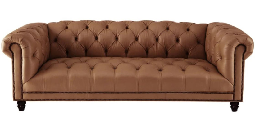 Dreisitzer canapé Chesterfield en cuir beige salon design moderne nouveau sofa