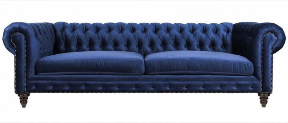 Canapé Chesterfield bleu trois places design moderne canapés meubles tissu nouveaux.