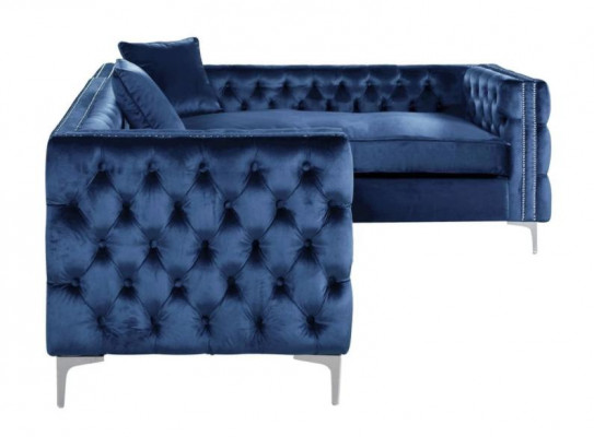 Canapé d'angle bleu Chesterfield Ensemble de canapés tapissés en velours Tissu Angle Meubles Design