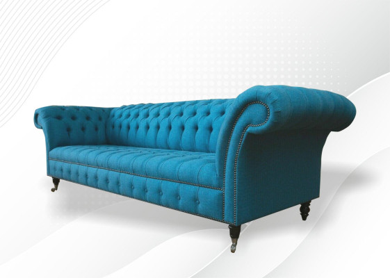 Canapé Chesterfield XXL bleu 265 cm, canapé 4 places en velours textile