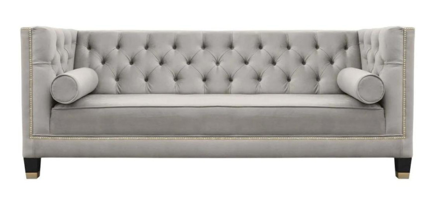 Canapé Chesterfield trois places en tissu pour salon, canapé design en tissu vert.