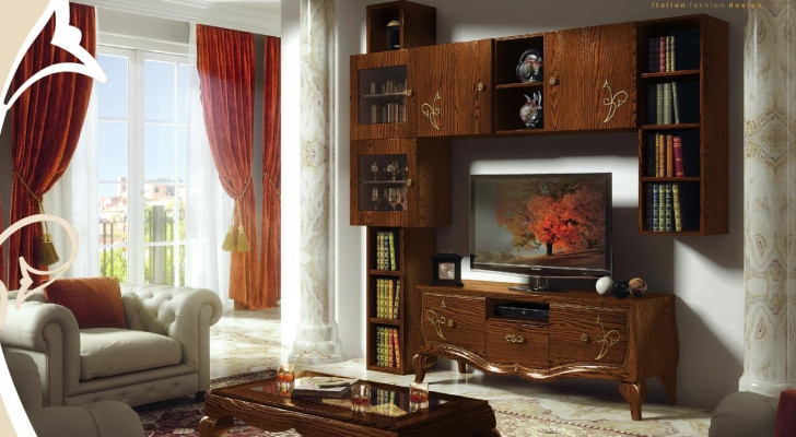 Ensemble de salon classique groupe rtv vitrine tv moderne en bois meubles style armoire