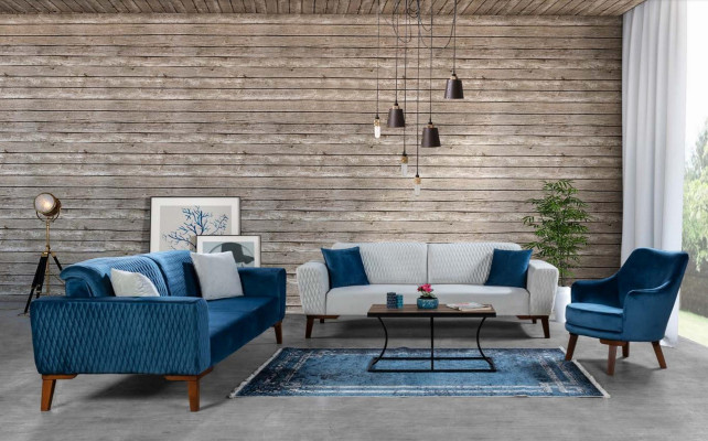 Canapé trois places bleu Canapés Sofa Élégant Meuble de salon Sofa Salon Nouveau Velours