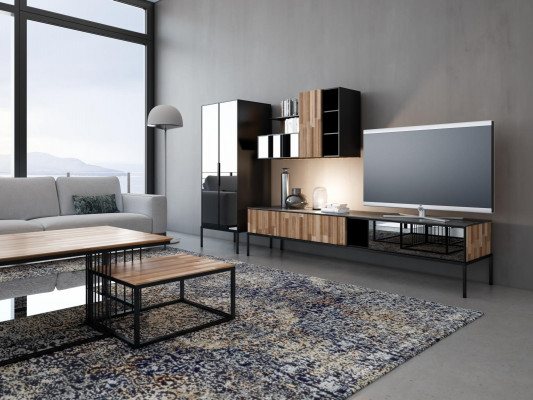 Table basse, table de salon, table d'appoint, table en bois, ensemble de 2, moderne, salon.