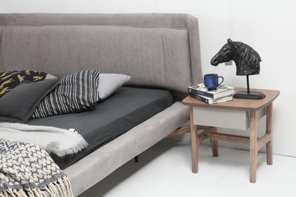 Lit cadre de lit double tissu moderne gris chambre double neuf.