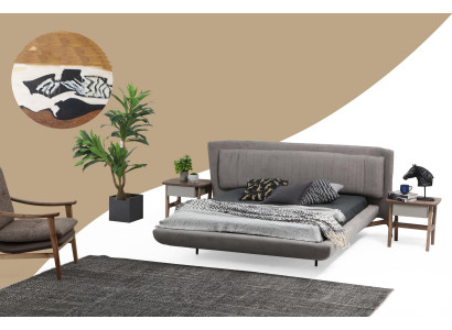 Lit cadre de lit double tissu moderne gris chambre double neuf.