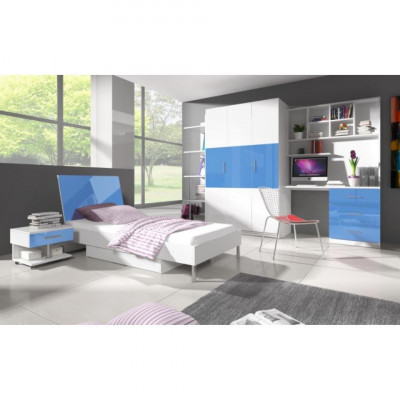 Chambre d'enfant bleue, chambre à coucher, ensemble pour adolescents, armoire, table, lit, neuf, 4 pièces.