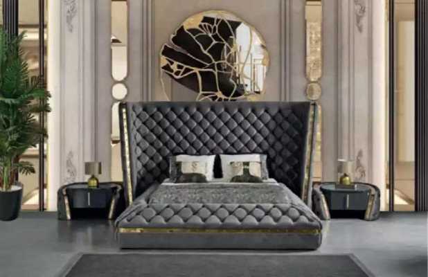Ensemble de chambre Chesterfield, lit, 2 tables de chevet, coiffeuse, armoire, 5 pièces.