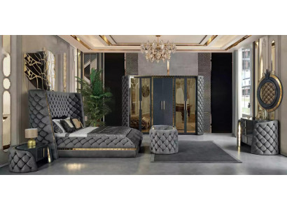 Ensemble de chambre Chesterfield, lit, 2 tables de chevet, coiffeuse, armoire, 5 pièces.