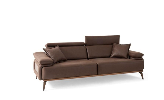 Canapé en cuir marron 3 places design, canapé moderne pour salon.